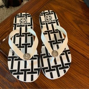 Tory Burch black and white flip flops